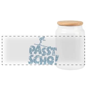 Passt Scho! Après-Ski T-Shirt (Damen/Navy) - Panorama Keksdose mit Holzdeckel - Weiß - Vorne