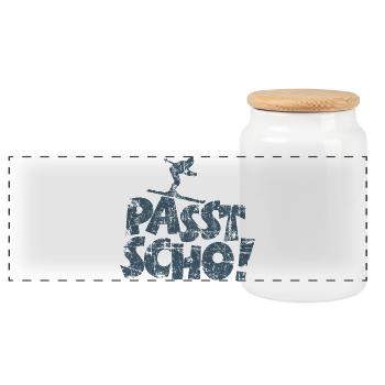 Passt Scho! Après-Ski Wintersport - Panorama Keksdose mit Holzdeckel - Weiß - Vorne