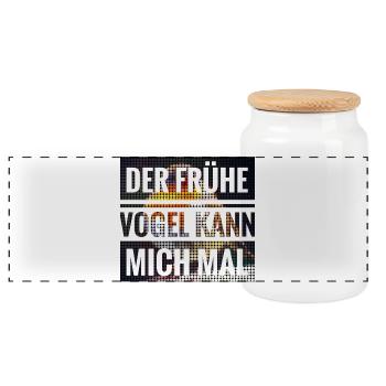 Der frühe Vogel kann mich mal - Panorama Keksdose mit Holzdeckel - Weiß - Vorne