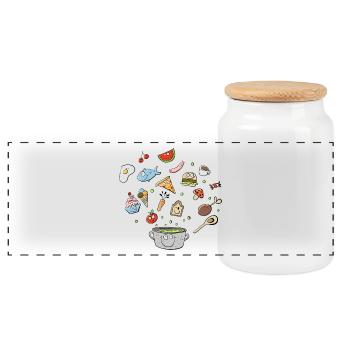 Essen Doodle I Mahzeit I Lebensmittel - Panorama Keksdose mit Holzdeckel - Weiß - Vorne