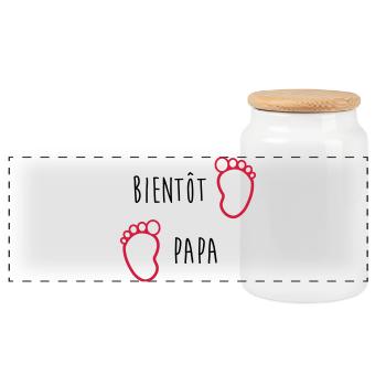 Bientôt Papa / Bébé / Naissance / Enceinte / Baby - Boîte à biscuits avec couvercle en bois - blanc - Devant