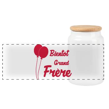 Bientôt Grand Frère - Bébé - Naissance - Frere - Boîte à biscuits avec couvercle en bois - blanc - Devant