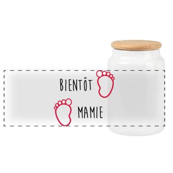 Bientôt Mamie - Mamy - Naissance - Bébé - Enfant - Boîte à biscuits avec couvercle en bois - blanc - Devant
