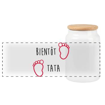 Tante / Tata / Marraine / Oncle / Nourrice / Bébé - Boîte à biscuits avec couvercle en bois - blanc - Devant