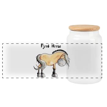 Cute Fjord Horse - Panoramic Cookie Jar with Wooden Lid - white - Front