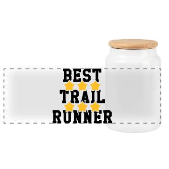 Running / Jogging / Run / Trail / Sport - Panoramic Cookie Jar with Wooden Lid - white - Front