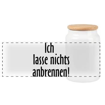 ICH LASSE NICHTS ANBRENNEN Grill und Koch Design - Panorama Keksdose mit Holzdeckel - Weiß - Vorne