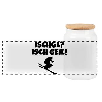Ischgl Isch Geil Apres Ski Skifahrer - Panorama Keksdose mit Holzdeckel - Weiß - Vorne