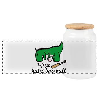 T-Rex hates baseball dinosaure joueur de base-ball - Boîte à biscuits avec couvercle en bois - blanc - Devant