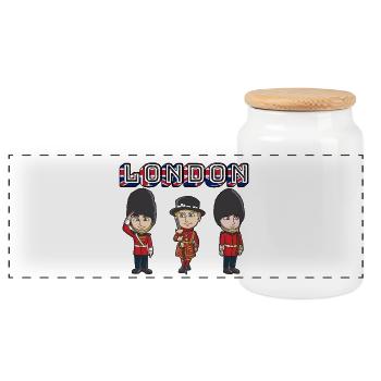 Trio de dessins animés London Beefeater - Boîte à biscuits avec couvercle en bois - blanc - Devant