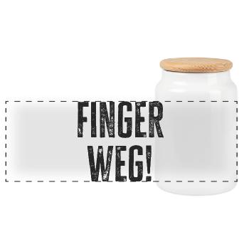 Finger weg - Bitte nicht berühren - Schutz - Panorama Keksdose mit Holzdeckel - Weiß - Vorne