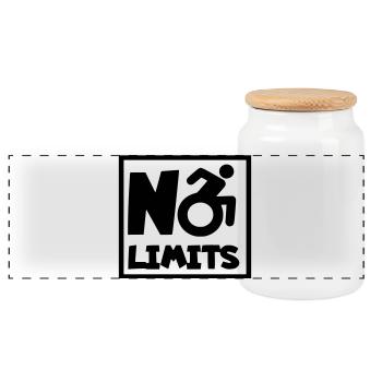 No limits for this wheelchair user, role # - Panoramic Cookie Jar with Wooden Lid - white - Front
