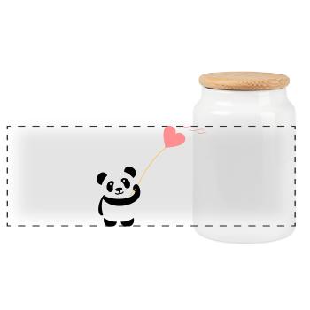 panda heart cute balloon bear big thick kusch - Panoramic Cookie Jar with Wooden Lid - white - Front