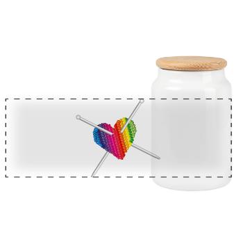 Knitted with love - knitting needle with knitting heart - Panoramic Cookie Jar with Wooden Lid - white - Front