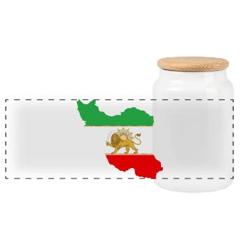 Iranische Flagge Löwe und Sonne - شیر خورشید پرچم - Panorama Keksdose mit Holzdeckel - Weiß - Vorne