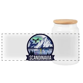Nordische Landschaft mit Nordlichtern - Panorama Keksdose mit Holzdeckel - Weiß - Vorne