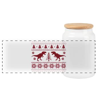 Dinosaur Christmas Sweater - Panoramic Cookie Jar with Wooden Lid - white - Front