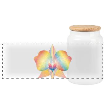 bunt schimmernde abstrakte Orchideen Blüte - Panorama Keksdose mit Holzdeckel - Weiß - Vorne
