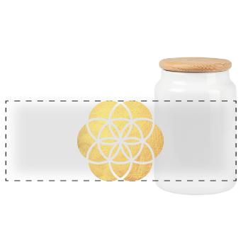 Gold Yoga Flower od Life Flower of Life namaste - Panoramic Cookie Jar with Wooden Lid - white - Front