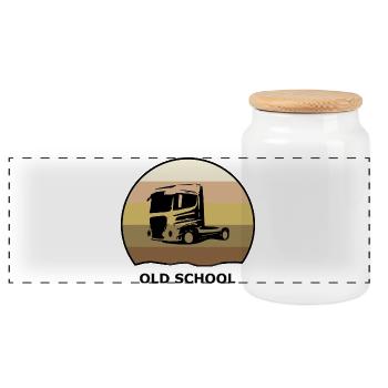 Old school truck driver - Panoramic Cookie Jar with Wooden Lid - white - Front