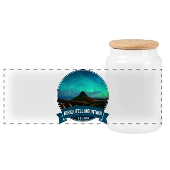 Kirkjufell Aurora Iceland - Panoramic Cookie Jar with Wooden Lid - white - Front