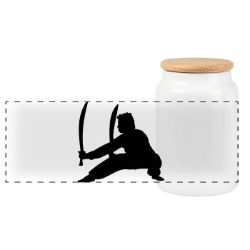 Kung Fu Praktizierender mit zwei Schwertern - Panorama Keksdose mit Holzdeckel - Weiß - Vorne