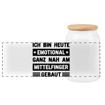 Ich bin emotional ganz nah am Mittelfinger gebaut - Panorama Keksdose mit Holzdeckel - Weiß - Vorne
