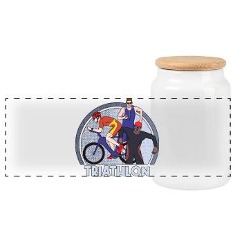 Triathlon - Panoramic Cookie Jar with Wooden Lid - white - Front