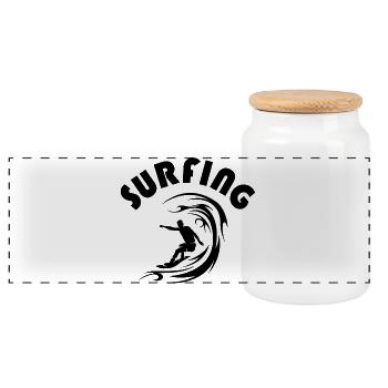 surfing waves surf surfer waves team Logo icon - Panoramic Cookie Jar with Wooden Lid - white - Front