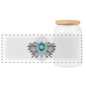 Plumes d’oiseau art avec turquoise dans le style ethno - Boîte à biscuits avec couvercle en bois - blanc - Devant
