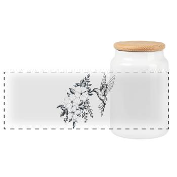 fleurs de cerisier et hibiscus, petit oiseau colib - Boîte à biscuits avec couvercle en bois - blanc - Devant