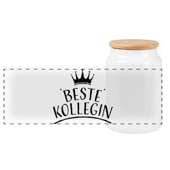 Krone beste kollegin schwarz Tshirt design - Panorama Keksdose mit Holzdeckel - Weiß - Vorne