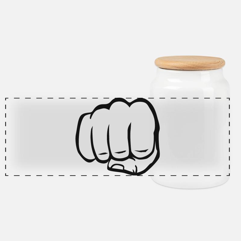 Faust geballte Faust fist bump cool Logo Symbol - Panorama Keksdose mit Holzdeckel - Weiß