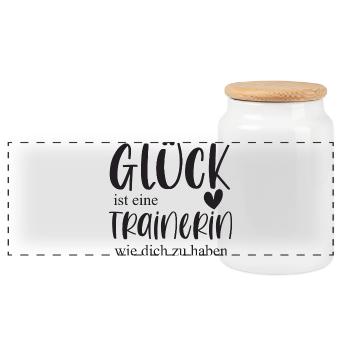 Trainerin Bedanken Geschenk Glück Abschied - Panorama Keksdose mit Holzdeckel - Weiß - Vorne