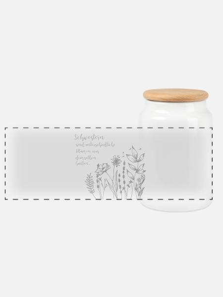 Schwestern-Spruch mit Wildblumen - Panorama Keksdose mit Holzdeckel - Weiß