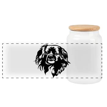 Tête d’épagneul tibétain - Boîte à biscuits avec couvercle en bois - blanc - Devant