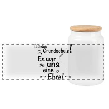 Tschüss Grundschule... - Panorama Keksdose mit Holzdeckel - Weiß - Vorne