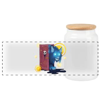 Blue Ink Spirits - Großer böser Wolf vor der Tür - Panorama Keksdose mit Holzdeckel - Weiß - Vorne