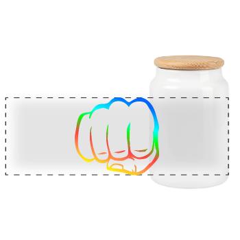 Geballte Faust bunt fist bump cool Logo Symbol - Panorama Keksdose mit Holzdeckel - Weiß - Vorne