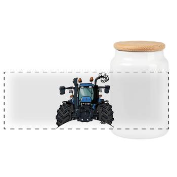 0448 BlueTraktor TS115 - Panorama Keksdose mit Holzdeckel - Weiß - Vorne