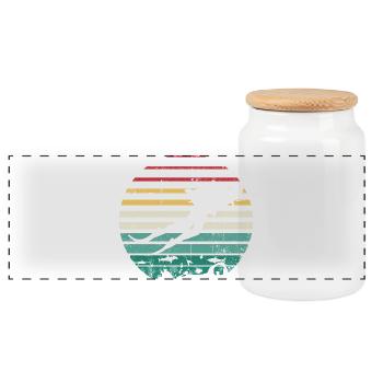 Retro Sunset Surf Silhouette Tee - Panoramic Cookie Jar with Wooden Lid - white - Front