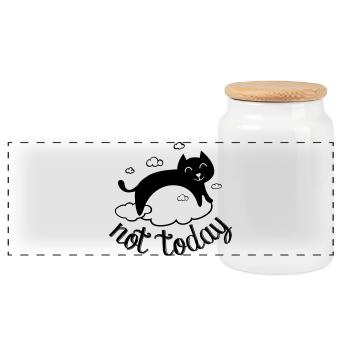 Not today, not today! funny cat humor - Panoramic Cookie Jar with Wooden Lid - white - Front