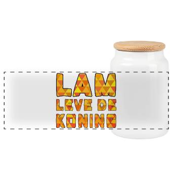 Lamb live the king! King's Day Orange above # - Panoramic Cookie Jar with Wooden Lid - white - Front