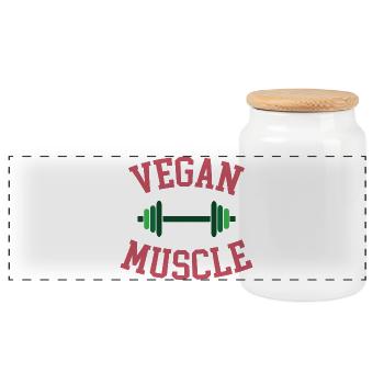 Vegane Muskeln - Panorama Keksdose mit Holzdeckel - Weiß - Vorne