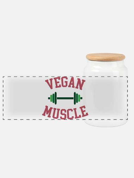 Vegane Muskeln - Panorama Keksdose mit Holzdeckel - Weiß