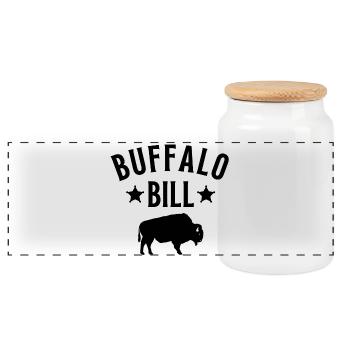 Buffalo bill, country, western - Panoramic Cookie Jar with Wooden Lid - white - Front