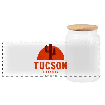 Tucson Deserts Sunset - Panoramic Cookie Jar with Wooden Lid - white - Front