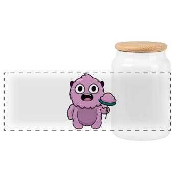 Monstre rose mignon | Chibi Drôle de Sucette - Boîte à biscuits avec couvercle en bois - blanc - Devant