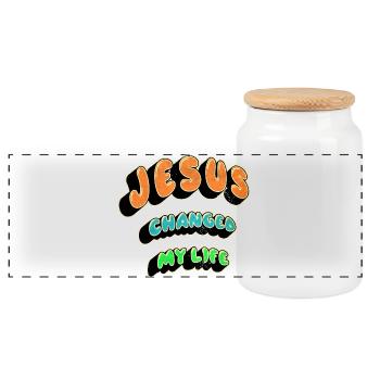 Jesus changed my life - Panoramic Cookie Jar with Wooden Lid - white - Front