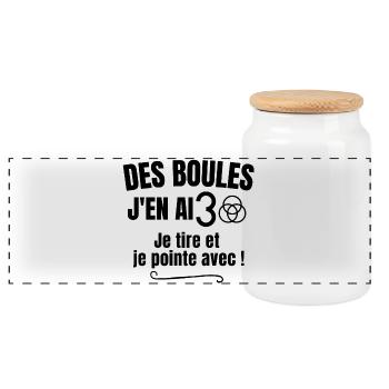 pétanque, bouliste, joueur de pétanque - Boîte à biscuits avec couvercle en bois - blanc - Devant